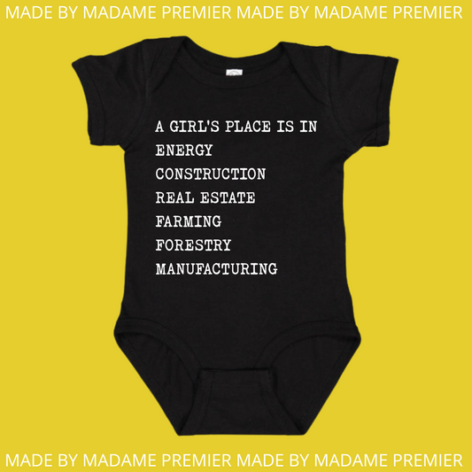 Madame Premier A Girl's Place Energy Baby Onesie